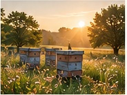 Beehives at sunset